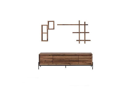Braunes Modernes 3-türiges Sideboard mit Regalen Wohnzimmer Holz Möbel