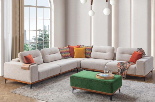 Designer Wohnzimmer Set Besteht aus 2tlg. Ecksofa L-form und Hocker