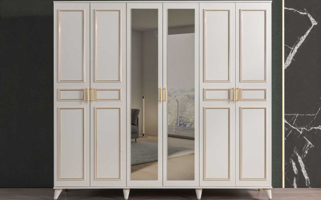 Weiße Schlafzimmer Möbel Holz Glasschrank Textil Doppelbett Nachttische