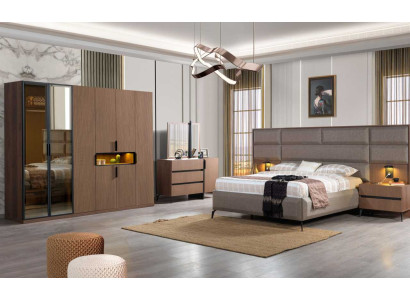 Braune Schlafzimmer Holz Möbel Textilbett Nachttische Kommode Schrank