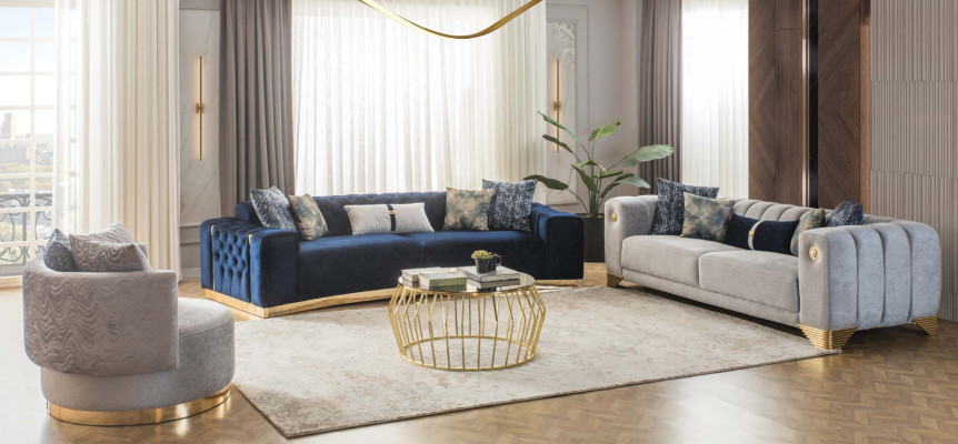Wohnzimmer Sofa 3 Sitzer Grau Polster Sofas Design Holz Textil neu Modern