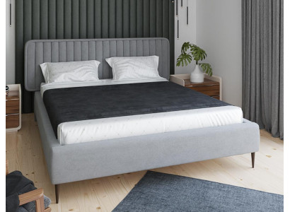 Bett Grau Doppelbett Schlafzimmer Holz Möbel Design Elegantes Polster Stoff Neu