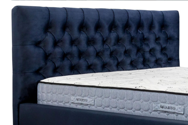 Bett Blau Modern Design Stoff Polster Schlafzimmer Doppelbett Holz Elegantes Neu