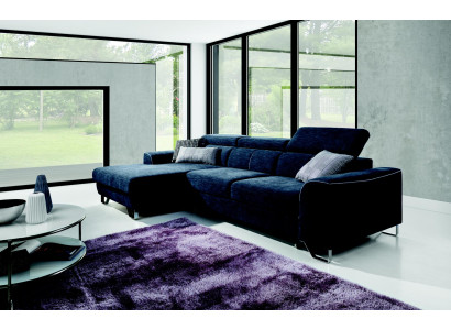 Stoff Sofa Couch Polster Eck Design Garnitur Blaue Wohnlandschaft Textil