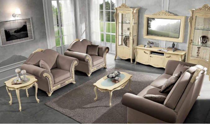 tv Schrank Holz rtv wohnwand Wohnzimmer Klassische Design Set 2tlg. Beige Neu