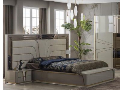 Garnitur Schlafzimmer Doppelbett Luxus Bett Modern Beige Set 3tlg Neu