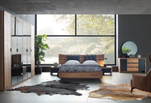 Schlafzimmer Bett 2x Nachttisch Kleiderschrank Kommode Spiegel Set 6tlg