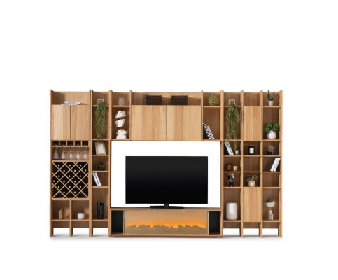 Wohnzimmer Wohnwand Holz Luxus Garnitur neu Stil Modern Luxus braun