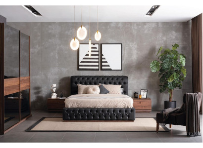 Bett Kleiderschrank 2x Nachttisch Luxus Schlafzimmer Polster Design neu