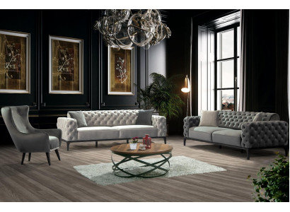 Chesterfield Sofagarnitur Sofa 31 Sitzer Stoff Grau Luxus Sofas Sitz