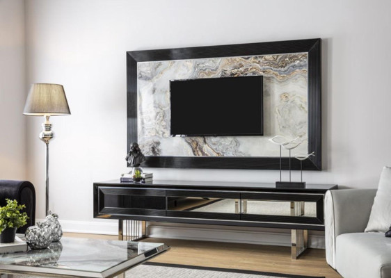 Luxus Wohnwand + Sideboard Lowboard Regal Wohnzimmer Schwarz Hochglanz