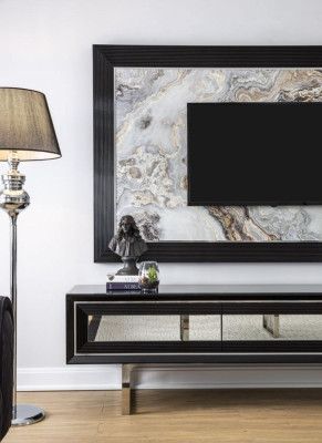 Luxus Wohnwand + Sideboard Lowboard Regal Wohnzimmer Schwarz Hochglanz