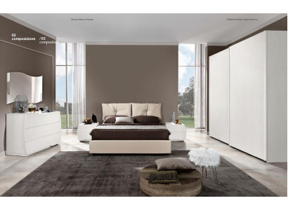 Luxus Set 6tlg. Schlafzimmer Bett Nachttisch Kommode Spiegel Kleiderschrank Holz