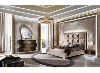 Luxus Set 5tlg. Schlafzimmer Bett Nachttisch Kommode Spiegel Garnitur Doppel Neu