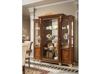 Vitrinen Holz Glas Schrank Echtholz Anrichte Vitrine Wohnzimmer Möbel Italien