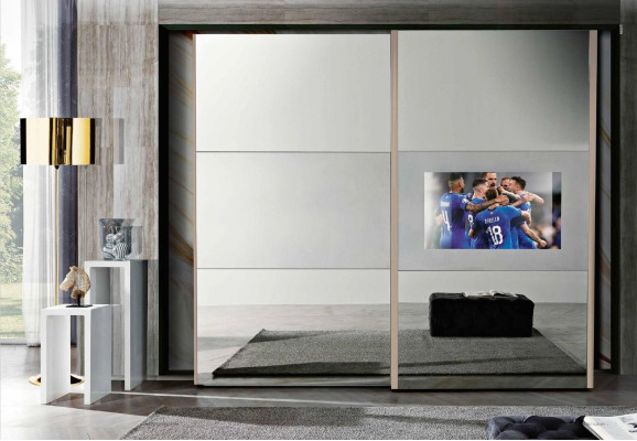 Kleiderschrank Schränke Kleider Schrank Luxus Holz Schwebetüren tv mit Fernseher