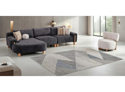 Stylisches Ecksofa Set mit Sessel in Grau und Holzbeinen
