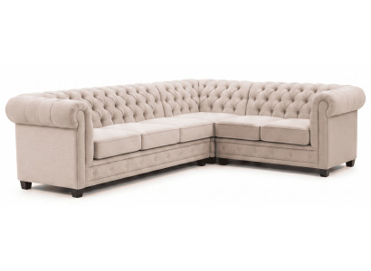 Beiges luxuriöses Ecksofa mit Schlaffunktion Chesterfield Gestepptes Sofa
