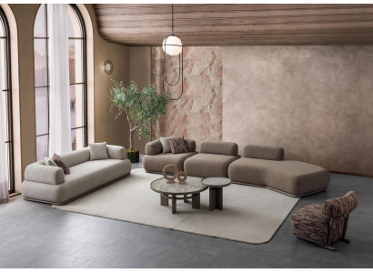 Modulares Beiges Ecksofa Stoff Modern Komfortables Lounge Sofa