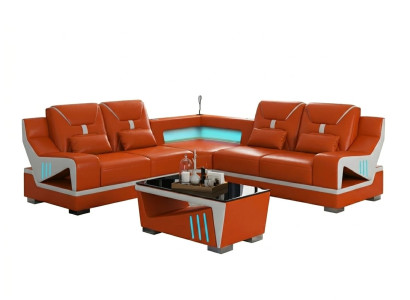 Design Ecksofa L-Form Orange LED Modern Luxus Couch Wohnlandschaft