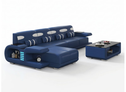 L-Form Ecksofa Blau Weiß Couchtisch Modern Wohnzimmer Design Sofa