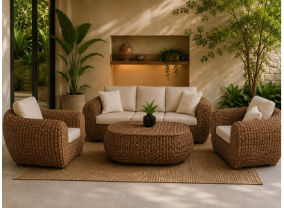 Gartenmöbel Set Sofa Sessel Couchtisch Braun Beige Terrasse Lounge