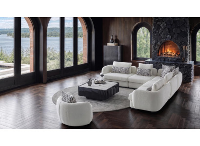 Ecksofa Set Modern Weiss Creme Elegant Sofa Modular Couch Sessel