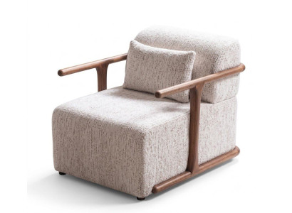 Sessel modern beige Wohnzimmer elegant Stoffbezug Holz bequem
