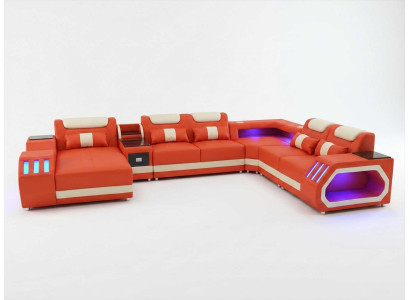 Ecksofa U-form Modernes Orange Sofa Wohnzimmer Polstermöbel