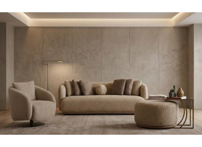 3-Sitzer Sofa Sessel Couchtisch Beige stil Modern Wohnzimmer