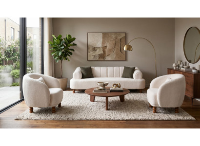 Beiges modernes Wohnzimmer-Set Sofas Stoffsofa zwei Sessel