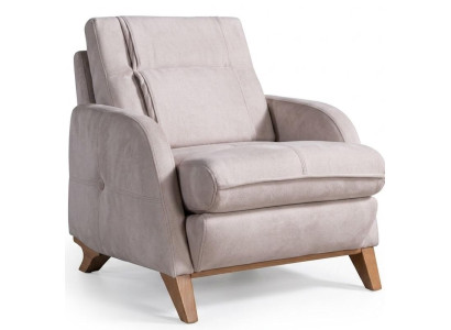 Beiger Loungesessel Stoff Polsterstuhl Holz Modern Wohnbereich
