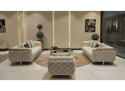 Wohnzimmer Set 2 Sofas 2 Sessel Beige Gold Polstermöbel