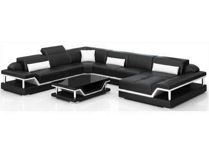 Große Ecksofa Landschaft Schwarz mit Couchtisch und Luxus Wohnstil