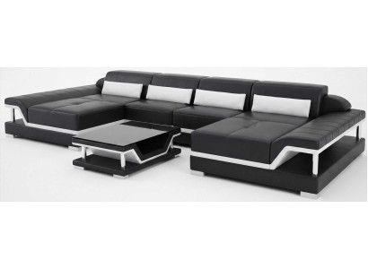 Designer Ecksofa Schwarz mit Relaxbereich und hochwertiger Ausstattung