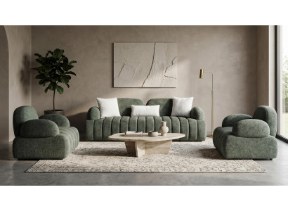 Grünes Sofa-Set Sofas Stoffsofa und Sessel Wohnzimmergarnitur