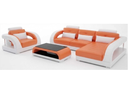 Designer Ecksofa L Form Orange Sessel Couchtisch Wohnzimmer Garnitur