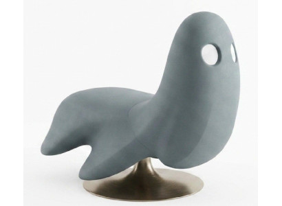 Drehbarer Lounge Sessel Ghost Hellgrau Designer Edelstahl Pop Art