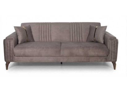 3 Sitzer Sofa Weichem Velours Vertikalen Ziernähten Eleganten Braun