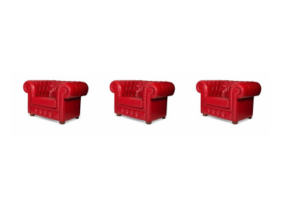 Chesterfield Drei Rote Sessel Polstermöbel Wohnzimmer Modern Elegant