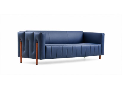 Blaues Dreisitzer Sofa Kunstleder Wohnzimmer Modern Elegant Stilvoll