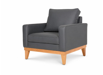 Sessel Kunstleder Schwarz Holzgestell Modern Elegant Bequem Stilvoll
