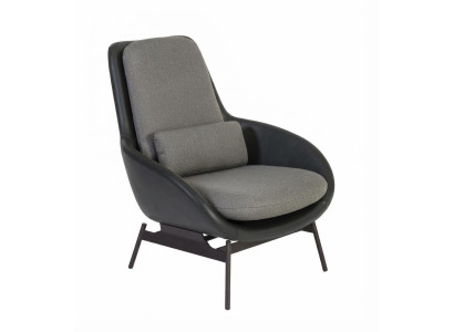 Loungesessel Grau Schwarz Modern Ohrensessel Polster Metall Komfort