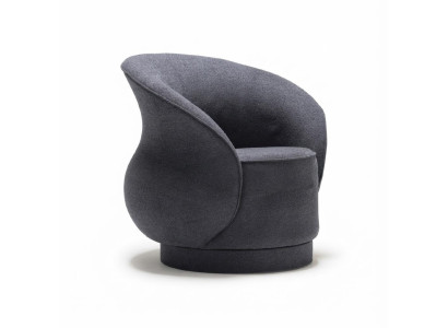 Loungesessel Grau Modern Polstersessel Holz Rund Designer Komfortabel