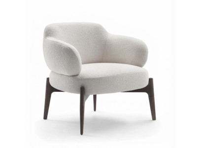 Loungesessel Weiß Bouclé Polstersessel Dunkle Holzbeine Modern Design