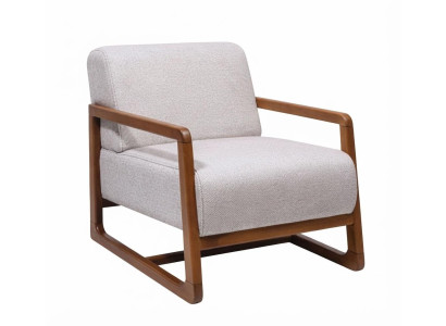Sessel Weiß Braun Holzgestell Modern Polsterstuhl Design Komfortabel