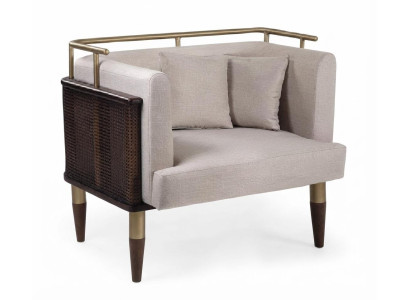 Beiger Loungesessel Modern Design Wiener Geflecht Gold Polsterstuhl
