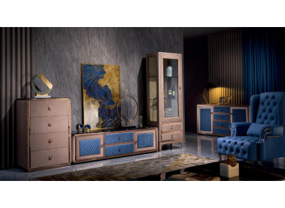 Wohnwand Wohnzimmer Set Vitrine Kommode Wandregal Vitrinen Wohnwände 4 tlg. Set