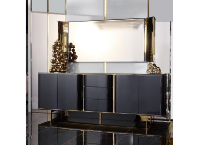 Wohnzimmer Anrichte Spiegel schwarz Kommode Holz Metall Stil Modern