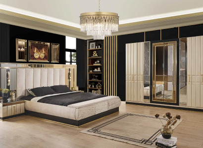 Bett Nachttisch Kleiderschrank 4 tlg Schlafzimmer Set Design Modern Luxus Betten
